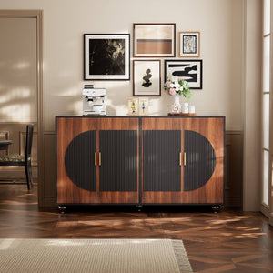 Verinch Multi-Purpose Fluted Sideboard Credenza, Walnut & Black – BC002