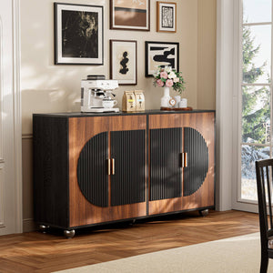 Verinch Multi-Purpose Fluted Sideboard Credenza, Walnut & Black – BC002