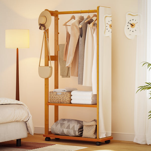 Multi-Functional Full-Length Mirror with Hidden Storage & LED Light