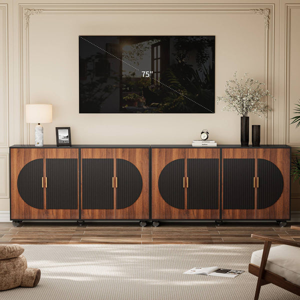 Verinch Multi-Purpose Fluted Sideboard Credenza, Walnut & Black – BC002