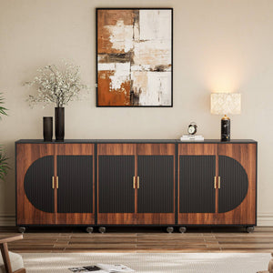 Verinch Multi-Purpose Fluted Sideboard Credenza, Walnut & Black – BC002