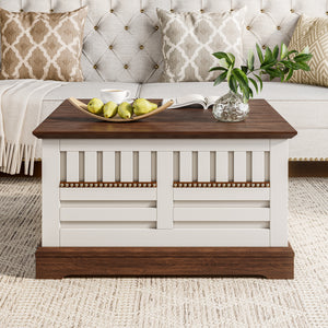 Farmhouse Lift-Top Coffee Table with Hidden Storage – White & Walnut
