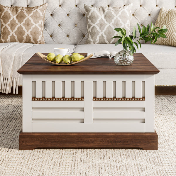 Farmhouse Lift-Top Coffee Table with Hidden Storage – White & Walnut