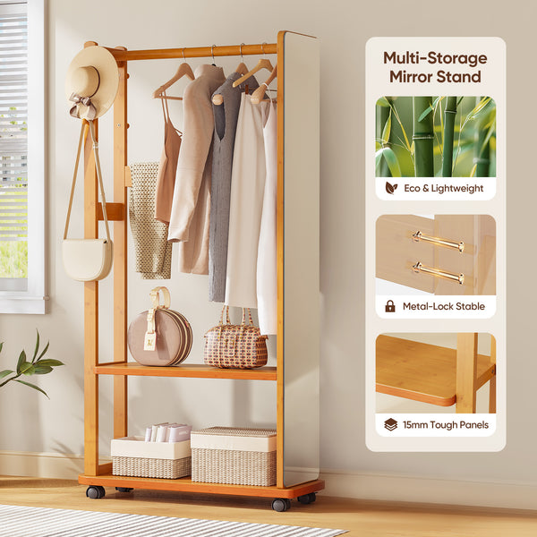 Multi-Functional Full-Length Mirror with Hidden Storage & LED Light