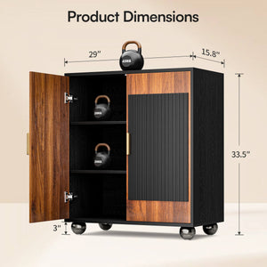 Verinch Multi-Purpose Fluted Sideboard Credenza, Walnut & Black – BC002