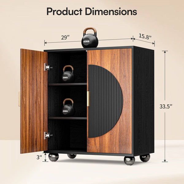 Verinch Multi-Purpose Fluted Sideboard Credenza, Walnut & Black – BC002