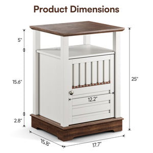 Farmhouse End Table with Barn Door & Charging Station – White