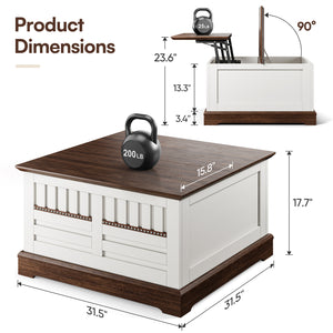 Farmhouse Lift-Top Coffee Table with Hidden Storage – White & Walnut