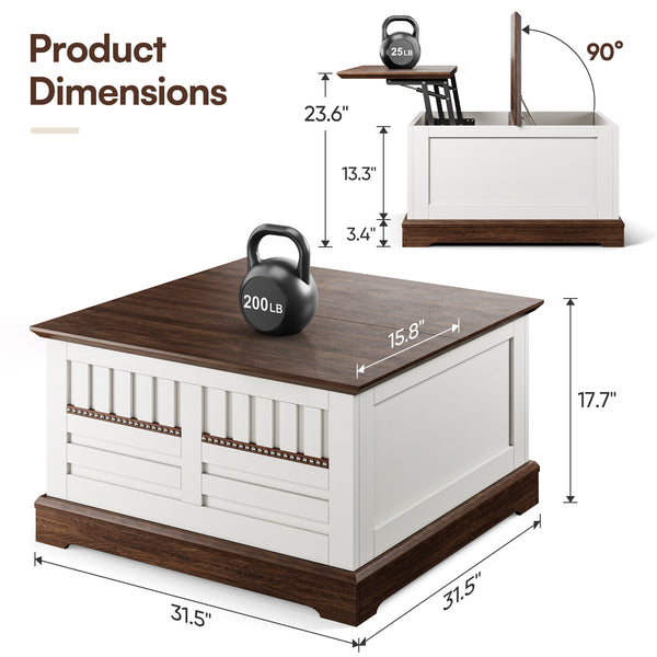 Farmhouse Lift-Top Coffee Table with Hidden Storage – White & Walnut