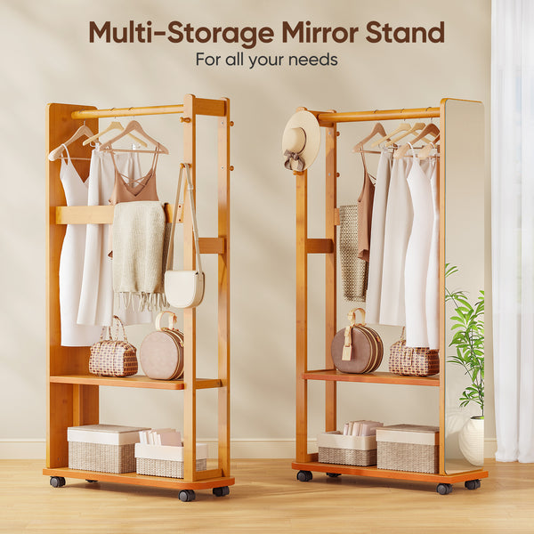 Multi-Functional Full-Length Mirror with Hidden Storage & LED Light