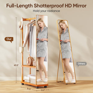 Multi-Functional Full-Length Mirror with Hidden Storage & LED Light