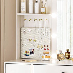 Modern White Vanity Table with LED Light Strip – Sleek Storage & Glow for Your Beauty Routine