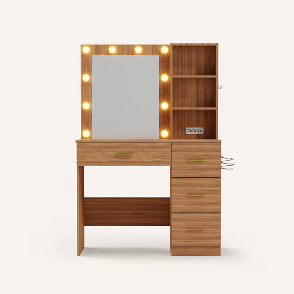 Tri-Color LED Vanity Table with Mirror & Storage