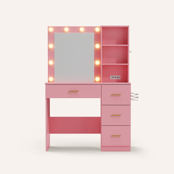 Tri-Color LED Vanity Table with Mirror & Storage