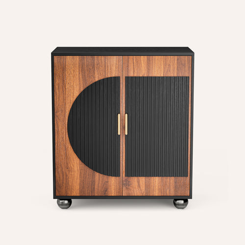 Verinch Multi-Purpose Fluted Sideboard Credenza, Walnut & Black – BC002