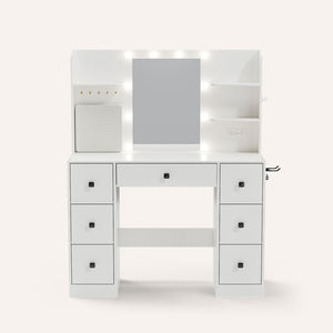 Modern White Vanity Table with LED Light Strip – Sleek Storage & Glow for Your Beauty Routine