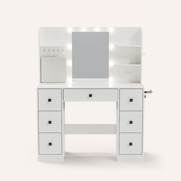 Modern White Vanity Table with LED Light Strip – Sleek Storage & Glow for Your Beauty Routine