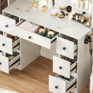 Modern White Vanity Table with LED Light Strip – Sleek Storage & Glow for Your Beauty Routine