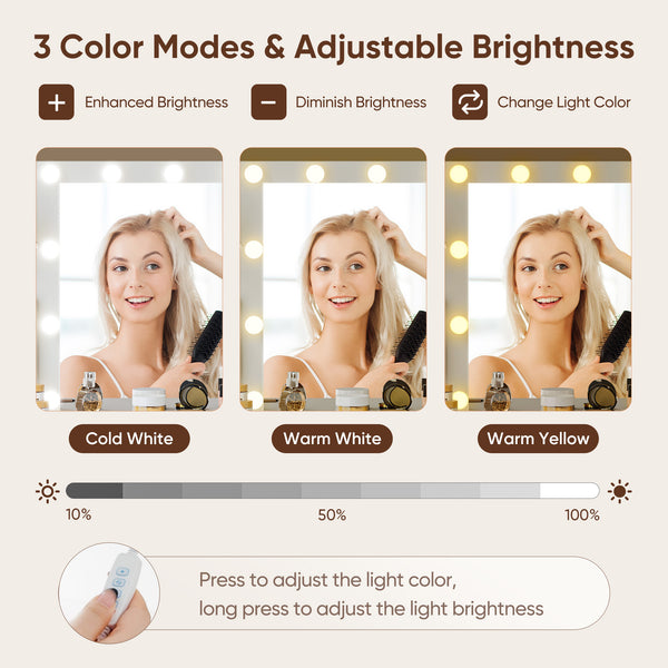 Modern White Vanity Table with LED Light Strip – Sleek Storage & Glow for Your Beauty Routine
