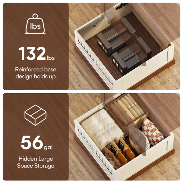 Farmhouse Lift-Top Coffee Table with Hidden Storage – White & Walnut