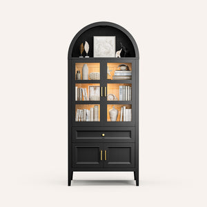 71'' Tall Full Wood Arched Storage Cabinet Adjustable Shelves Bookcase With LED Lights