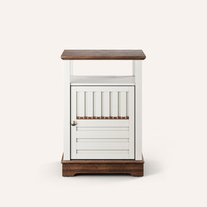 Farmhouse End Table with Barn Door & Charging Station – White