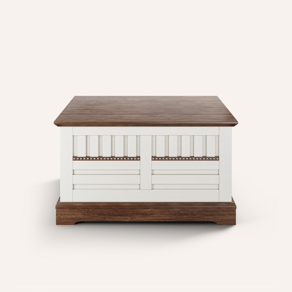 Farmhouse Lift-Top Coffee Table with Hidden Storage – White & Walnut