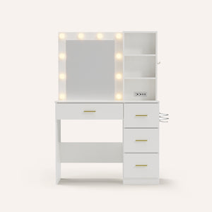 Tri-Color LED Vanity Table with Mirror & Storage