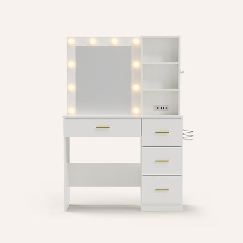 Tri-Color LED Vanity Table with Mirror & Storage