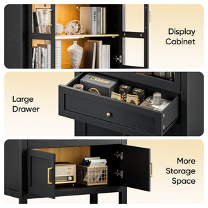 71'' Tall Full Wood Arched Storage Cabinet Adjustable Shelves Bookcase With LED Lights