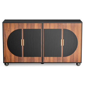 Verinch Multi-Purpose Fluted Sideboard Credenza, Walnut & Black – BC002