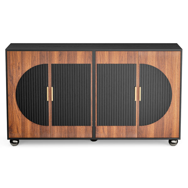 Verinch Multi-Purpose Fluted Sideboard Credenza, Walnut & Black – BC002