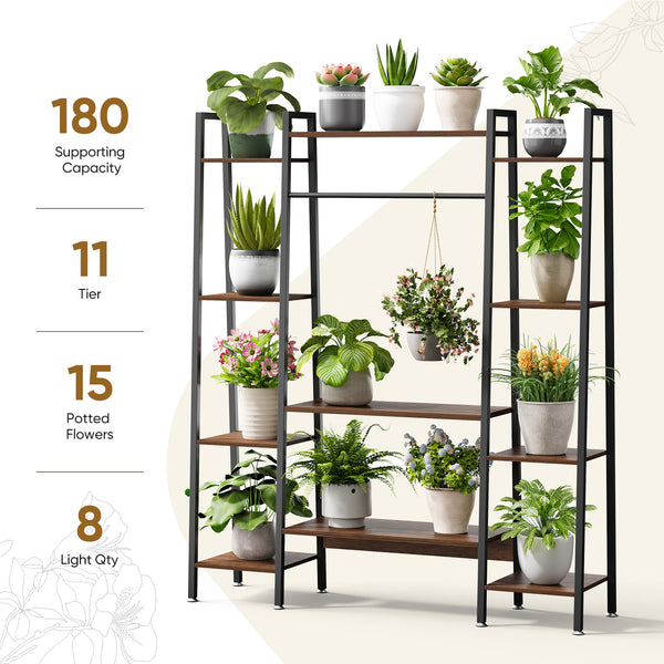 Modern Tiered Plant Stand with Full-Spectrum Grow Light – Trapezoid Shelf Design
