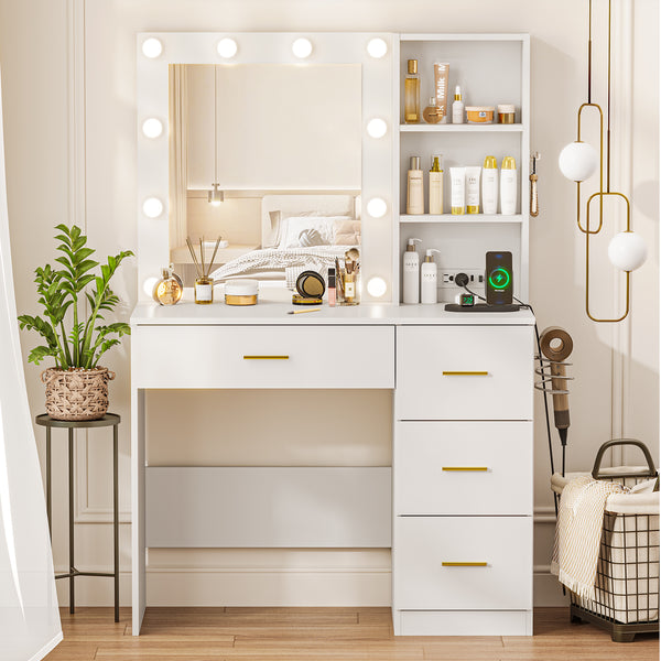 Tri-Color LED Vanity Table with Mirror & Storage