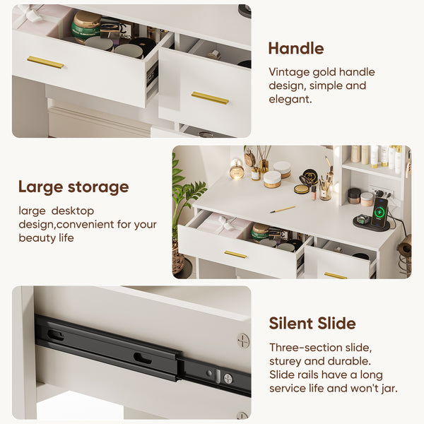 Tri-Color LED Vanity Table with Mirror & Storage