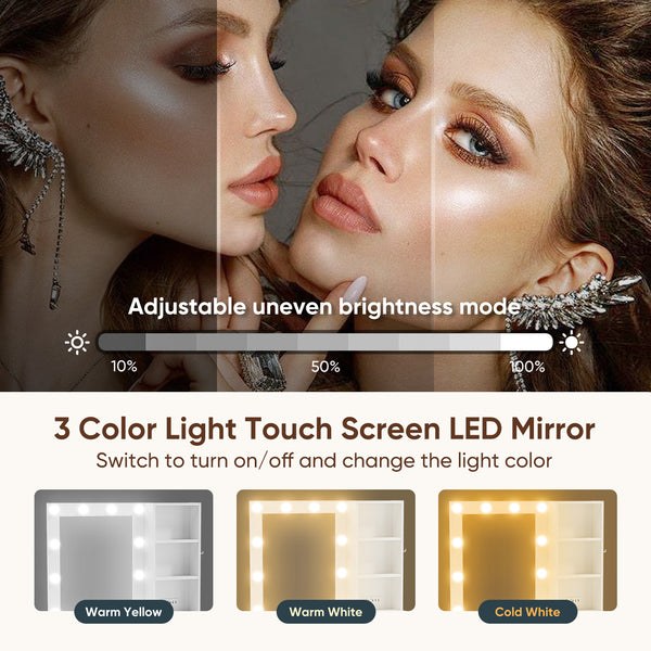 Tri-Color LED Vanity Table with Mirror & Storage