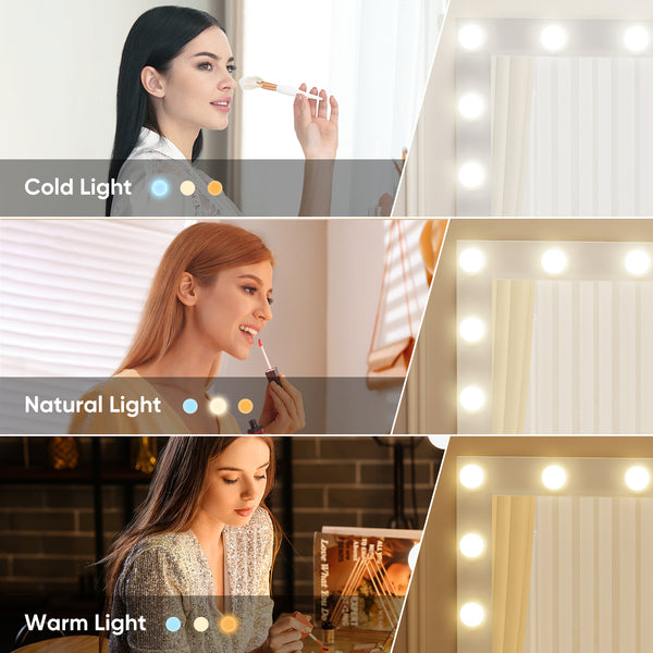 Tri-Color LED Vanity Table with Mirror & Storage