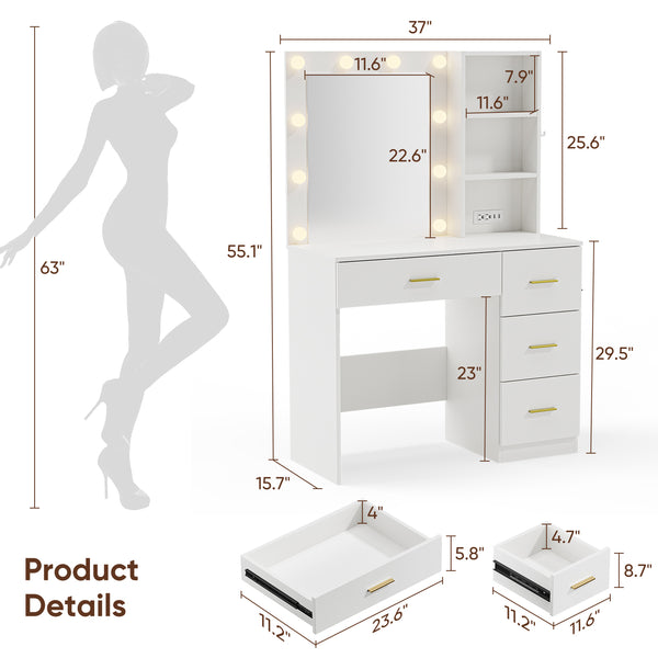 Tri-Color LED Vanity Table with Mirror & Storage
