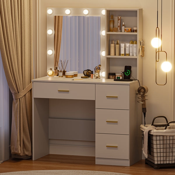 Tri-Color LED Vanity Table with Mirror & Storage